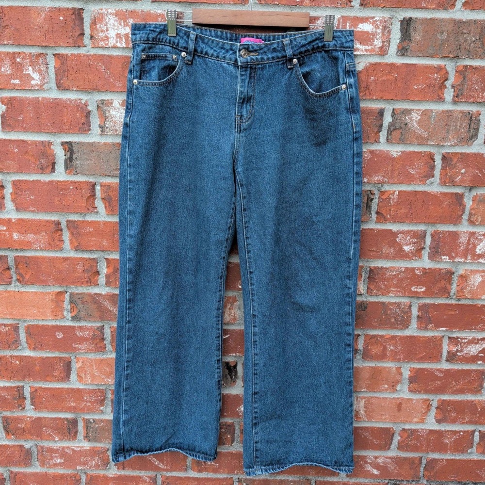 Edikted Wide Leg Jeans Women Large Blue Medium Wash High Rise 100% Cotton